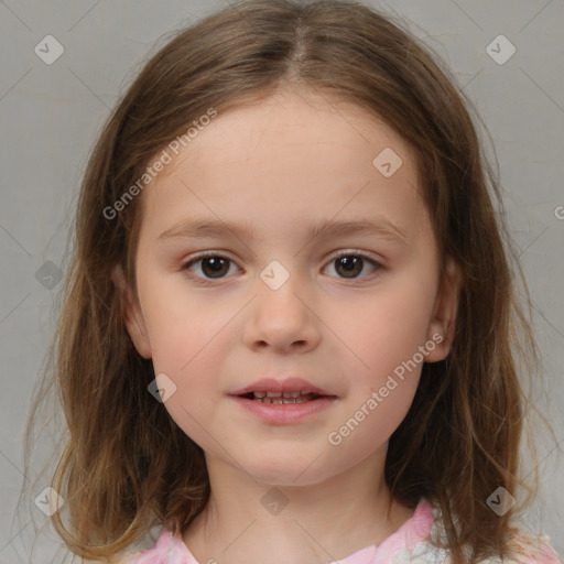 Neutral white child female with medium  brown hair and brown eyes