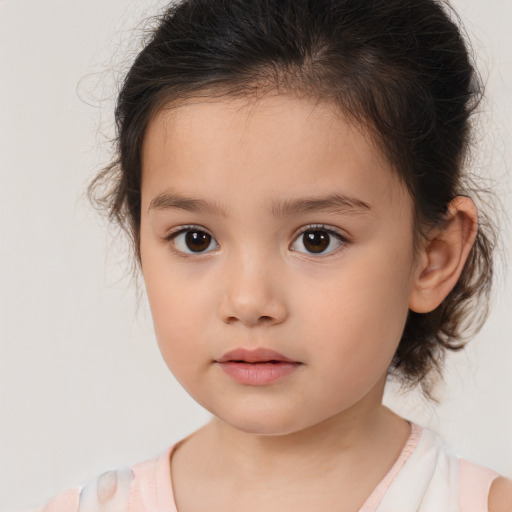 Neutral white child female with medium  brown hair and brown eyes