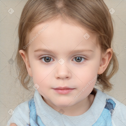 Neutral white child female with medium  brown hair and brown eyes