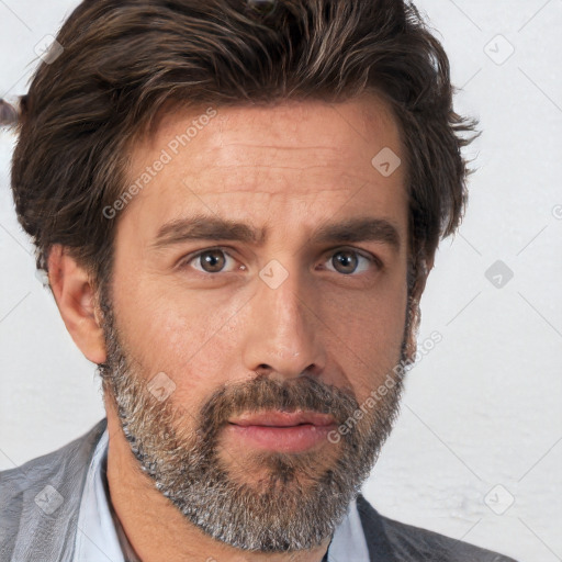 Neutral white adult male with short  brown hair and brown eyes