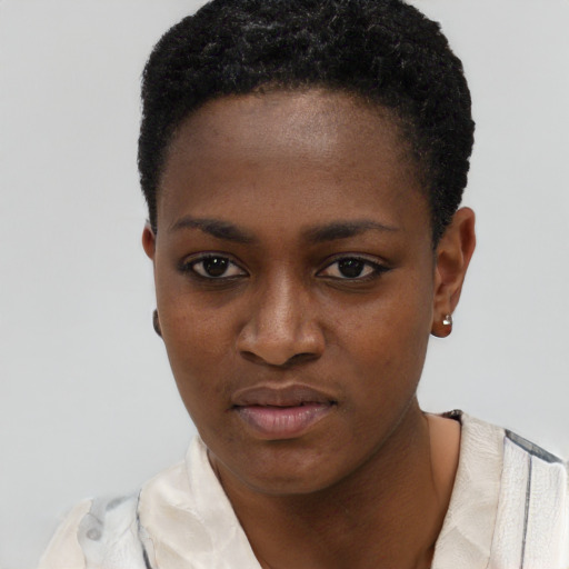 Neutral black young-adult female with short  brown hair and brown eyes
