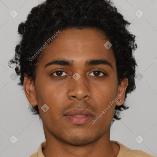 Neutral black young-adult male with short  brown hair and brown eyes