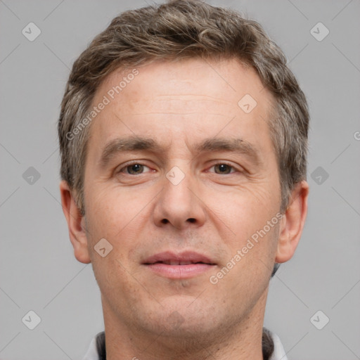 Neutral white adult male with short  brown hair and brown eyes