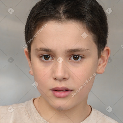 Neutral white child female with short  brown hair and brown eyes