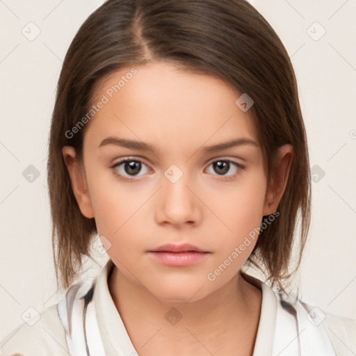 Neutral white child female with medium  brown hair and brown eyes