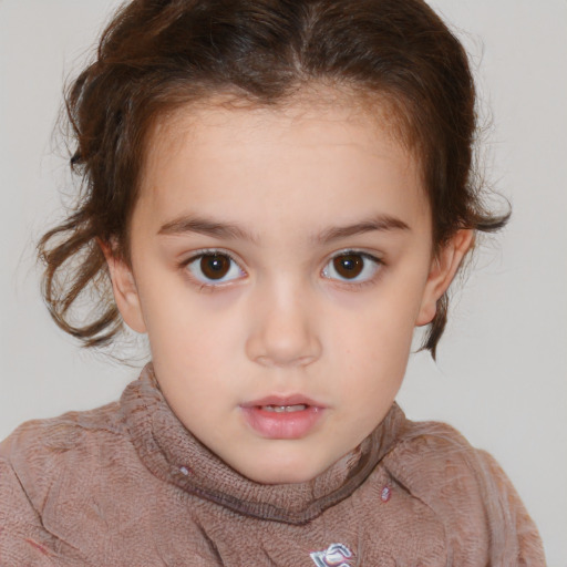 Neutral white child female with medium  brown hair and brown eyes