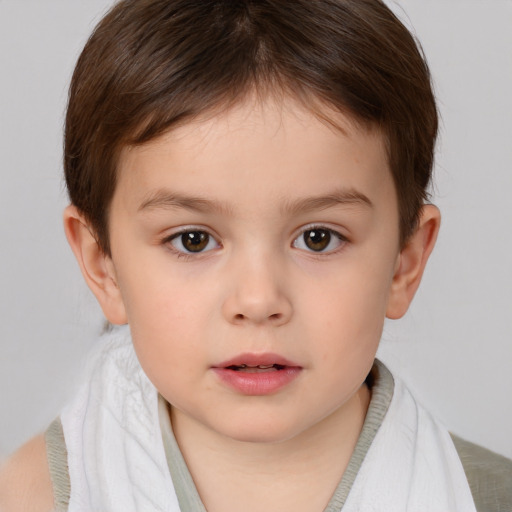 Neutral white child female with short  brown hair and brown eyes