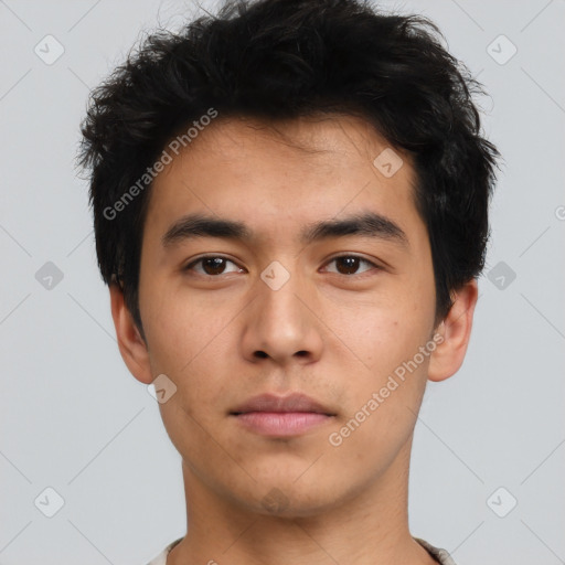 Neutral asian young-adult male with short  brown hair and brown eyes