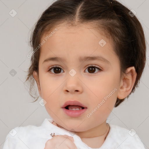 Neutral white child female with medium  brown hair and brown eyes