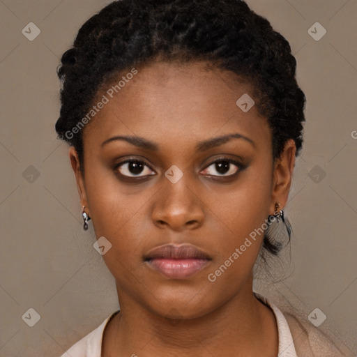 Neutral black young-adult female with short  black hair and brown eyes