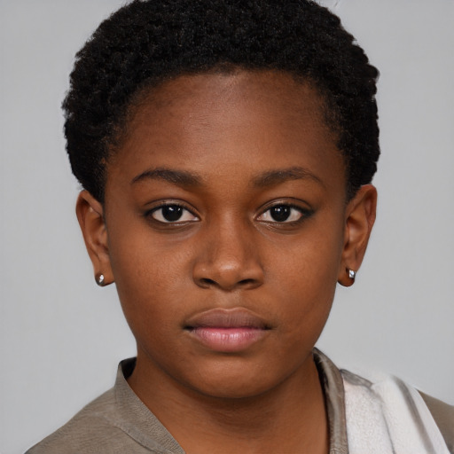 Neutral black child female with short  brown hair and brown eyes