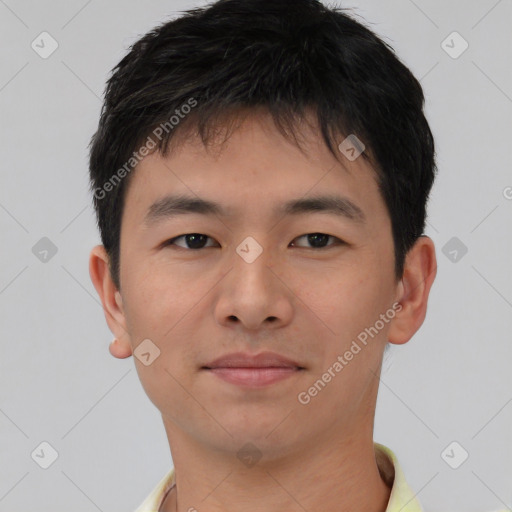 Neutral asian young-adult male with short  brown hair and brown eyes