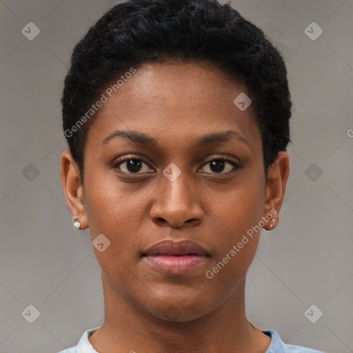 Neutral black young-adult female with short  brown hair and brown eyes