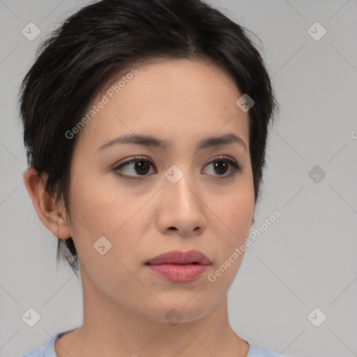 Neutral asian young-adult female with medium  brown hair and brown eyes