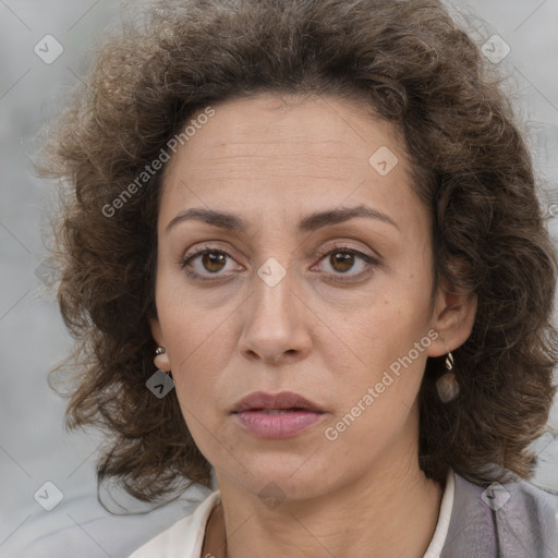 Neutral white adult female with medium  brown hair and brown eyes