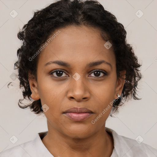 Neutral black young-adult female with short  brown hair and brown eyes