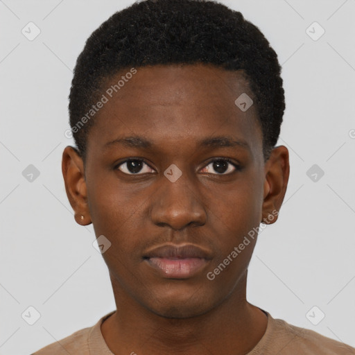 Neutral black young-adult male with short  brown hair and brown eyes