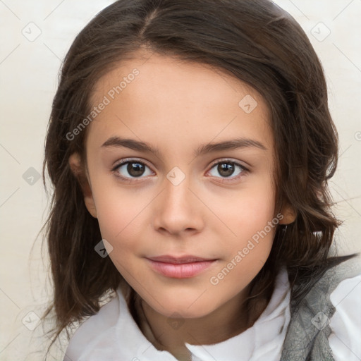 Neutral white child female with medium  brown hair and brown eyes