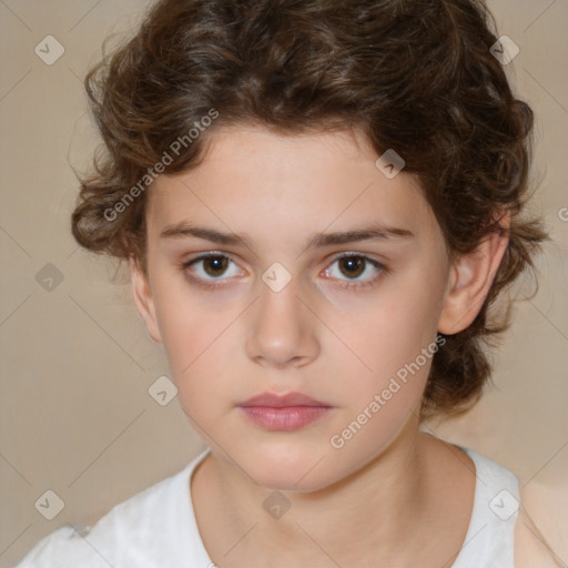 Neutral white child female with medium  brown hair and brown eyes