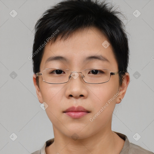 Neutral asian young-adult male with short  brown hair and brown eyes