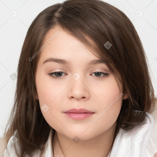 Neutral white child female with medium  brown hair and brown eyes