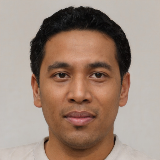 Neutral asian young-adult male with short  black hair and brown eyes