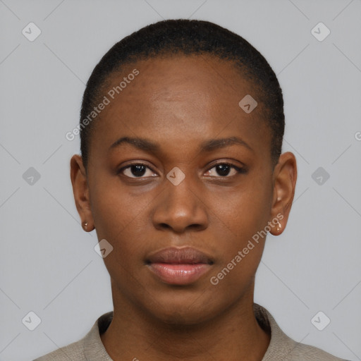 Neutral black young-adult female with short  brown hair and brown eyes