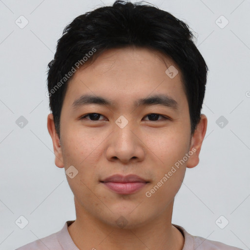 Neutral asian young-adult male with short  black hair and brown eyes