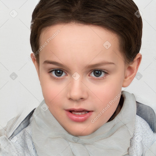 Neutral white child female with short  brown hair and brown eyes