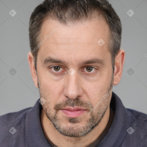 Neutral white adult male with short  brown hair and brown eyes