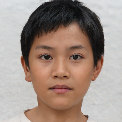 Neutral asian child male with short  brown hair and brown eyes