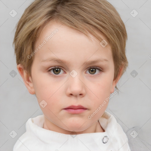 Neutral white child female with short  brown hair and blue eyes