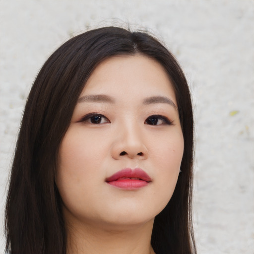 Neutral asian young-adult female with long  black hair and brown eyes