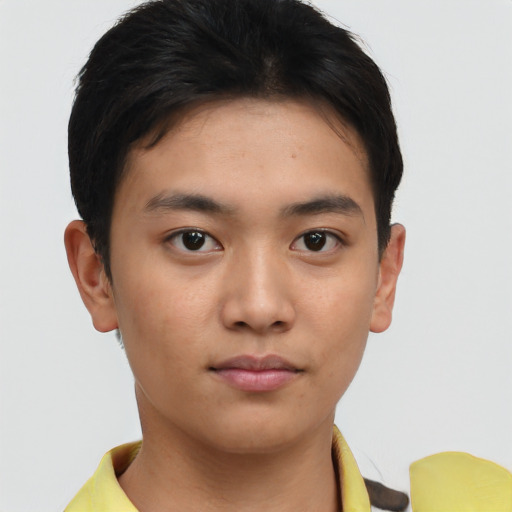 Neutral asian young-adult male with short  brown hair and brown eyes