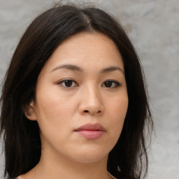 Neutral asian young-adult female with medium  brown hair and brown eyes