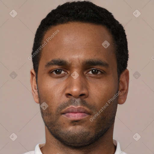 Neutral black young-adult male with short  brown hair and brown eyes
