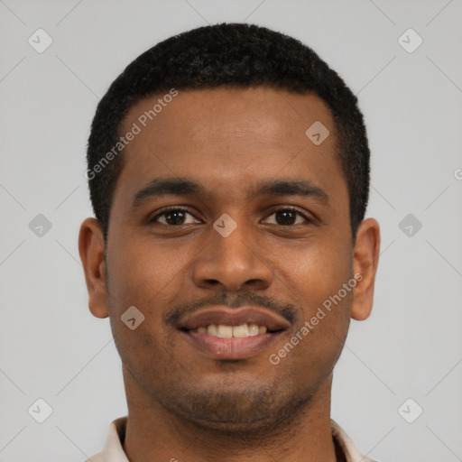 Neutral latino young-adult male with short  brown hair and brown eyes