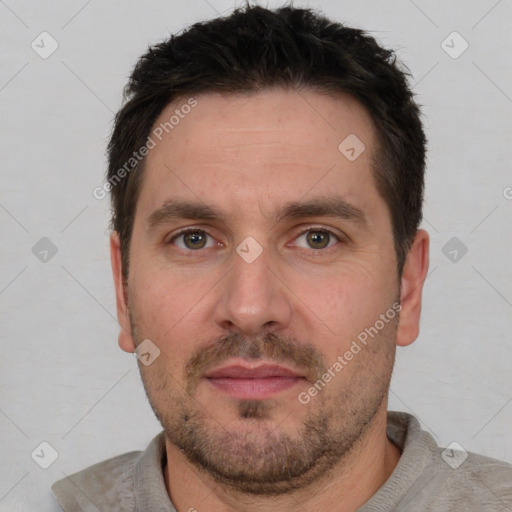 Neutral white adult male with short  brown hair and brown eyes