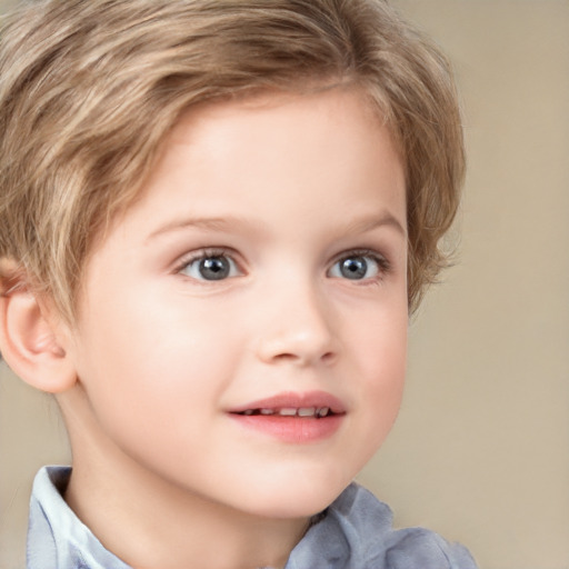 Joyful white child female with short  brown hair and brown eyes