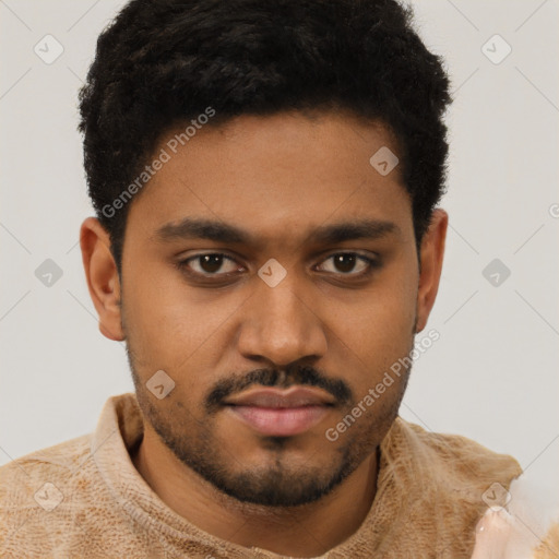 Neutral black young-adult male with short  brown hair and brown eyes