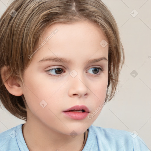 Neutral white child female with medium  brown hair and brown eyes