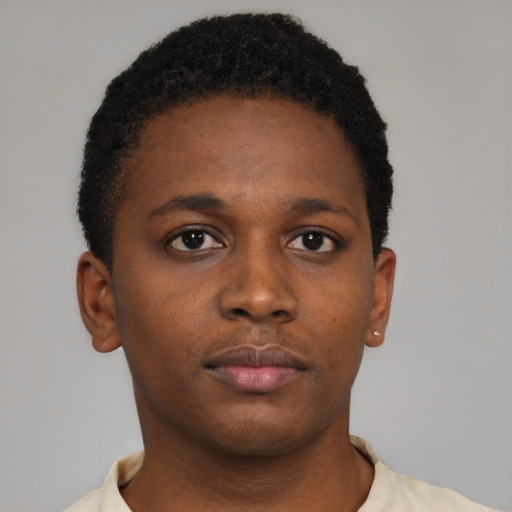 Neutral black young-adult male with short  brown hair and brown eyes