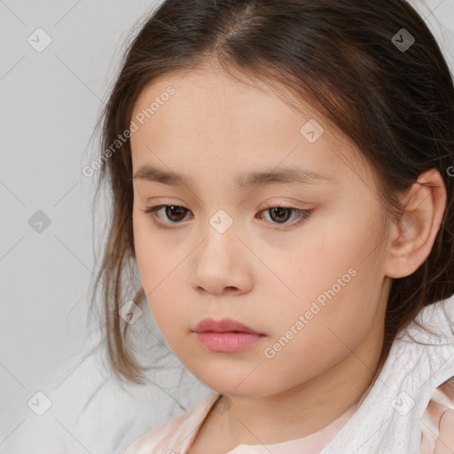 Neutral white child female with medium  brown hair and brown eyes