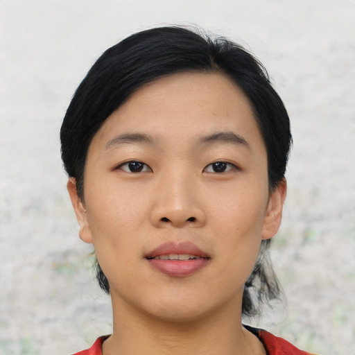 Neutral asian young-adult female with short  black hair and brown eyes