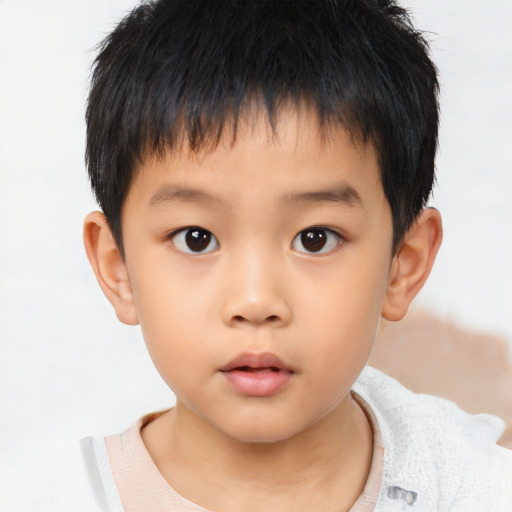 Neutral asian child male with short  brown hair and brown eyes