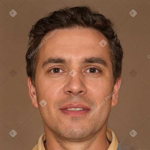 Neutral white adult male with short  brown hair and brown eyes