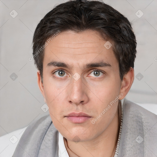 Neutral white adult male with short  brown hair and brown eyes