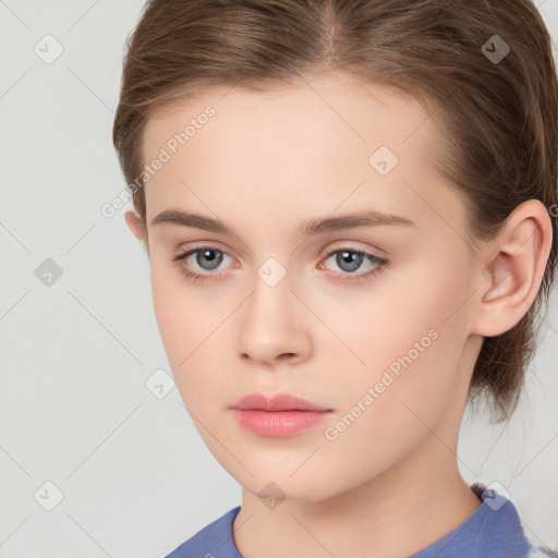 Neutral white young-adult female with short  brown hair and brown eyes