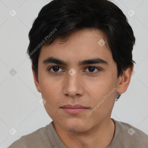 Neutral asian young-adult male with short  brown hair and brown eyes