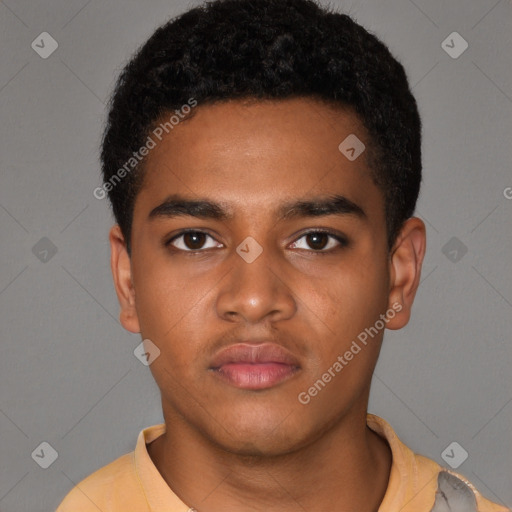 Neutral black young-adult male with short  brown hair and brown eyes